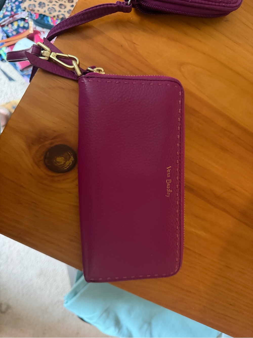 Vera Bradley Magenta Zip Wristlet Wallet with Detachable Strap